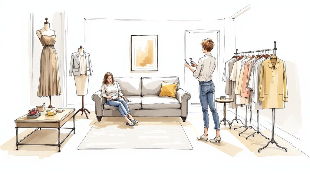 A curated collection of home decor and furniture in a consignment shop.