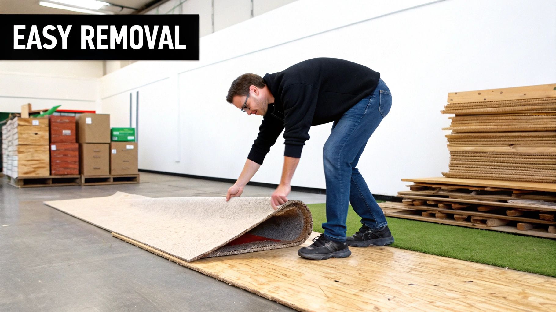 plywood desk platform carpet installation