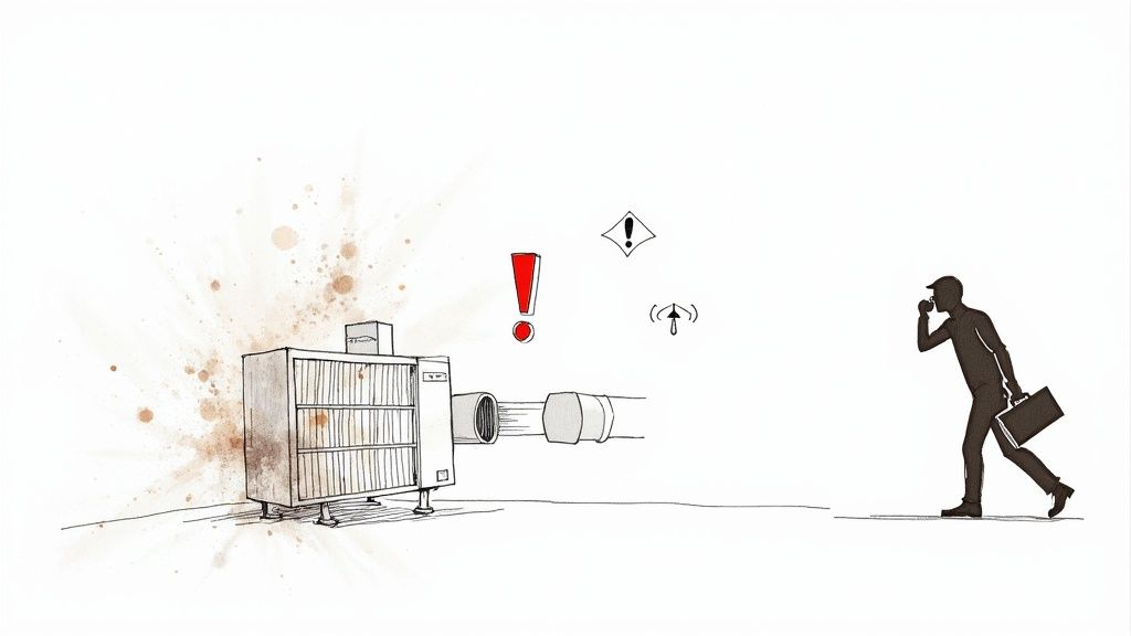 An HVAC technician inspects a unit, indicating a problem beyond a simple filter change.