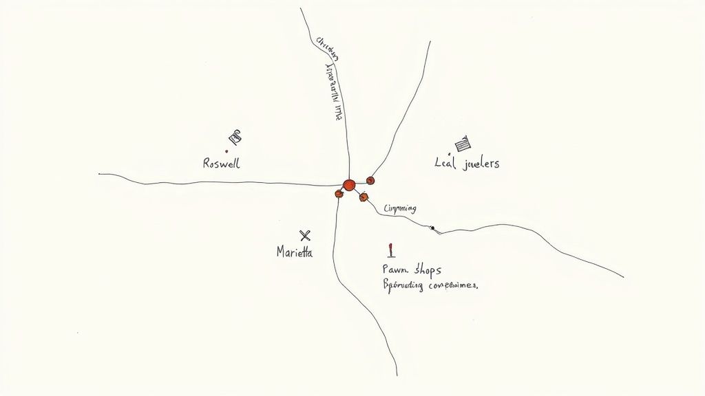 A display of elegant estate jewelry including rings and bracelets, arranged on a decorative surface.