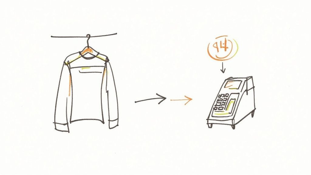 Diagram showing clothing item being processed through consignment system within fourteen days