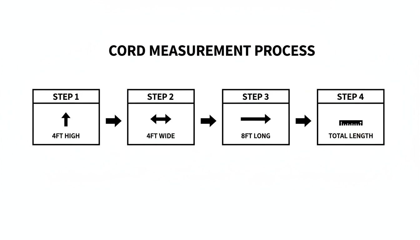 A diagram illustrates the cord measurement process, detailing steps for height, width, and length to determine total length.