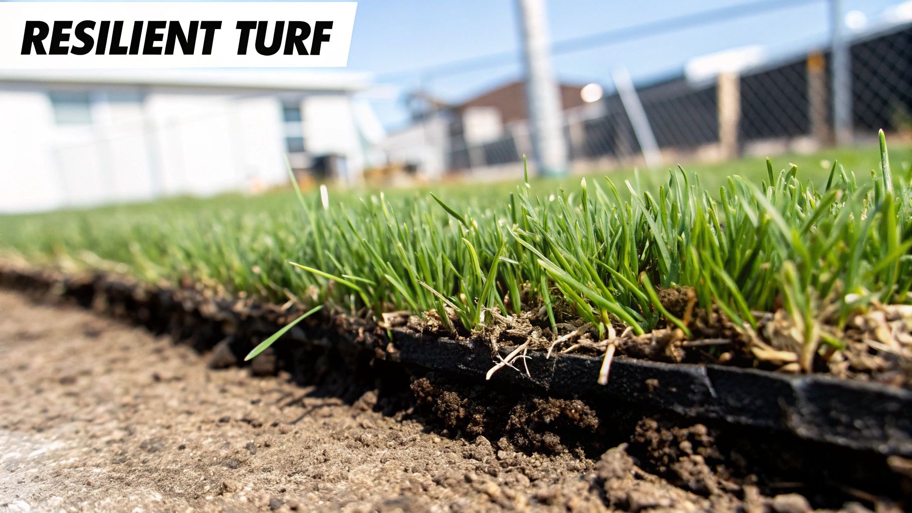 Close-up of newly laid resilient green turf with visible soil and roots underneath.