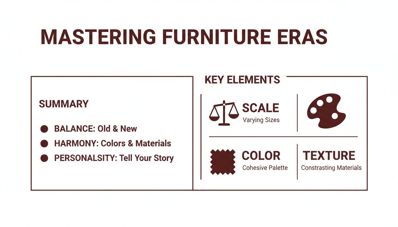 Infographic about mixing vintage and modern furniture