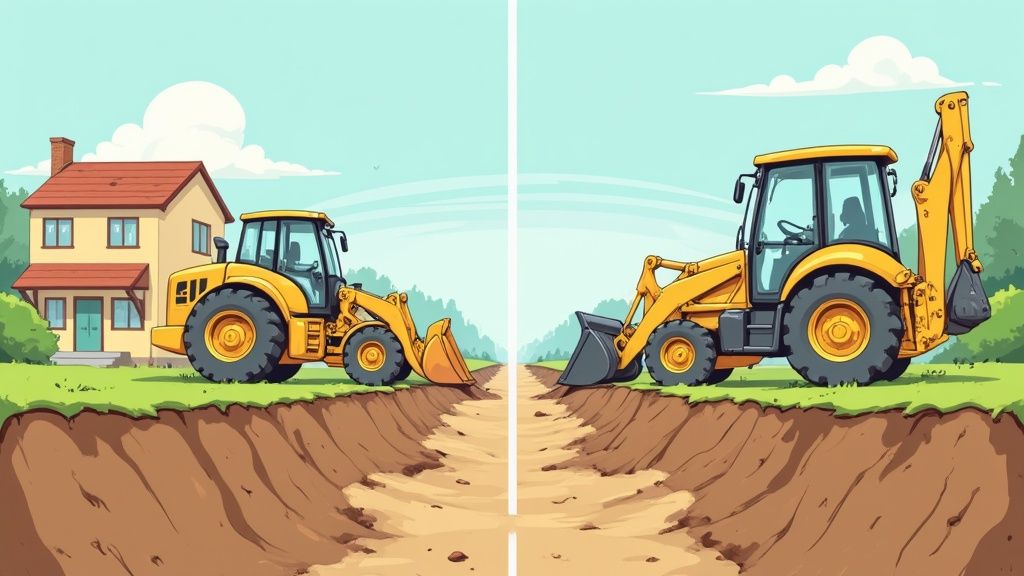 A person digging a trench in their yard, symbolizing the labor of a DIY French drain project.