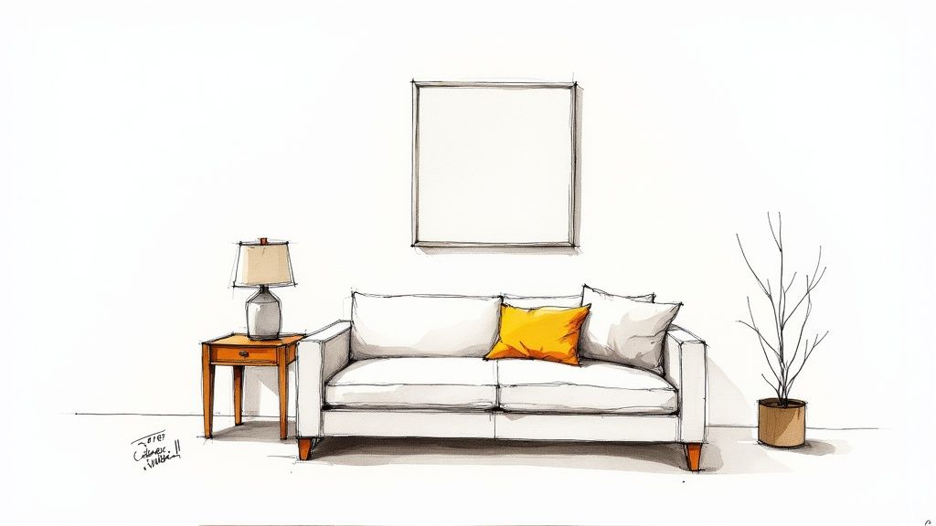 A stylish living room with elegant, curated consignment furniture.