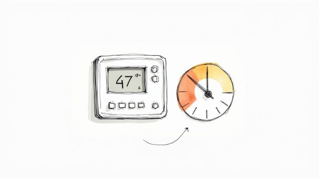 A person adjusting a smart thermostat on a wall