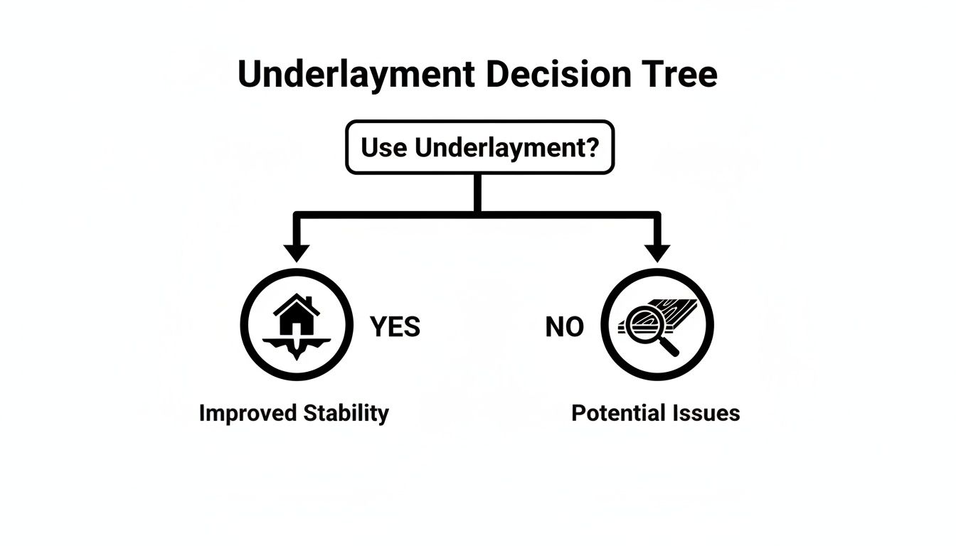 Decision tree illustrating the choice to use underlayment, leading to improved stability or potential issues.