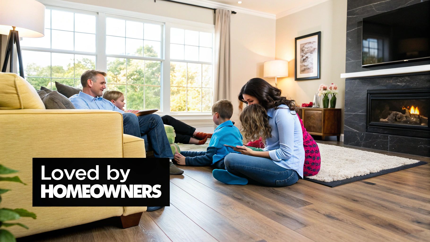 A bright and airy living room featuring beautiful laminate flooring.