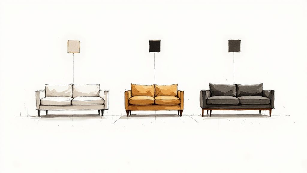 A stylish living room with a perfectly reupholstered sofa that complements the overall design aesthetic.