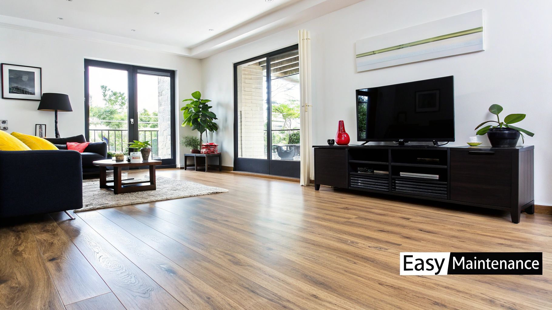 A well-lit living room showcasing beautiful luxury vinyl plank flooring