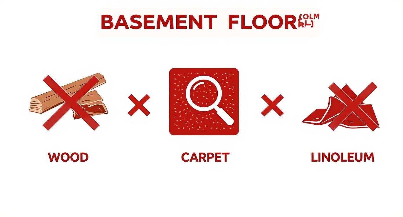 Infographic about types of flooring for basements