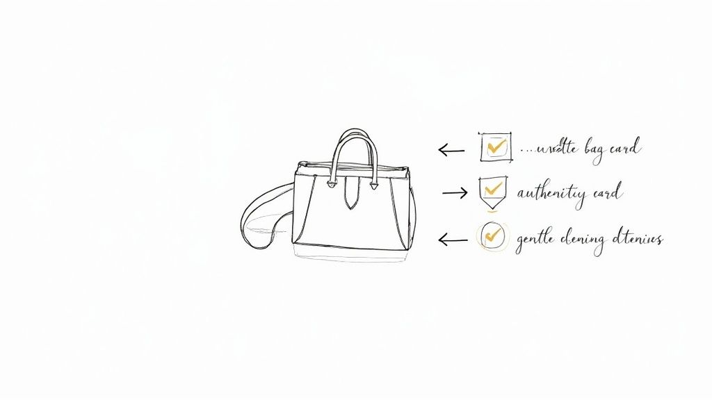 A person carefully cleaning a designer handbag with a soft cloth.