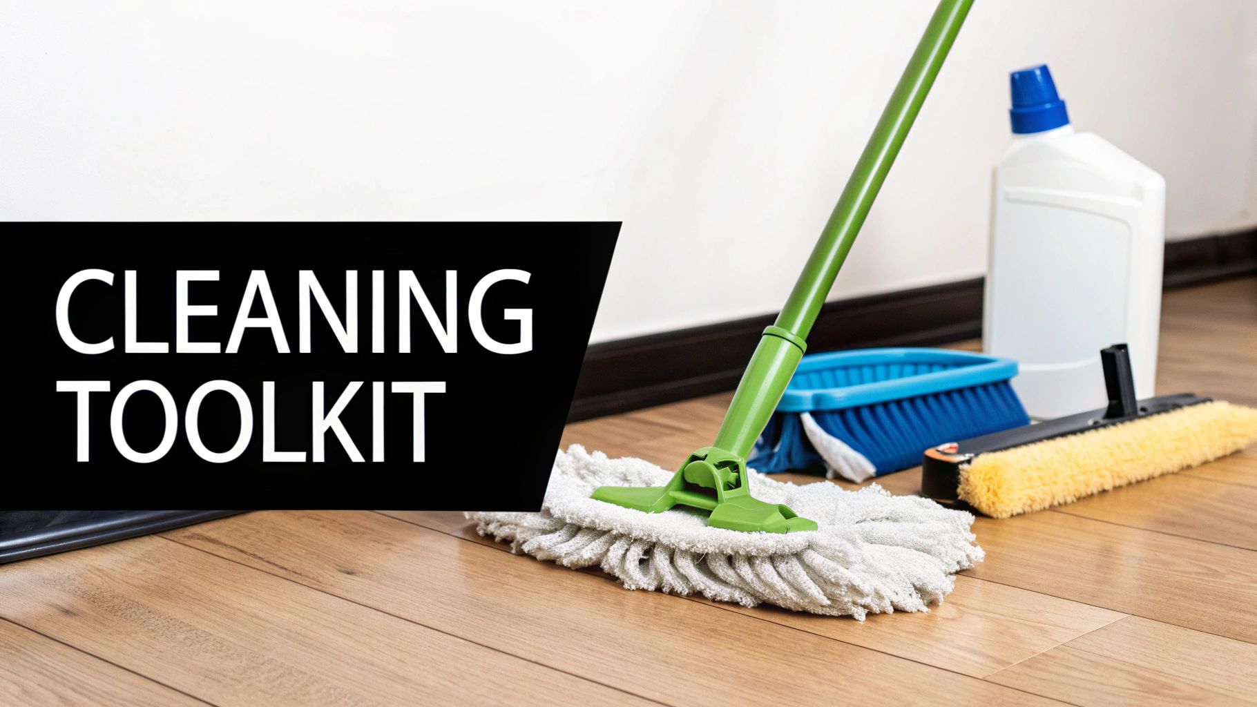 A person mopping a clean laminate floor