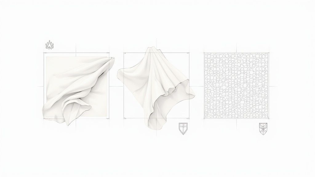 Close-up shot of a smooth, lustrous tricot fabric in a neutral tone, highlighting its fine texture and elegant drape.