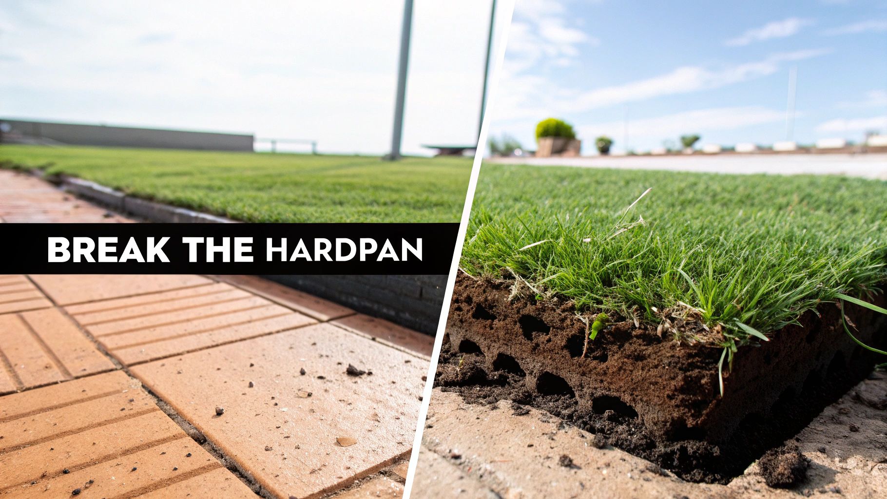 Image of a close-up on aerated soil with plugs lying on the grass.