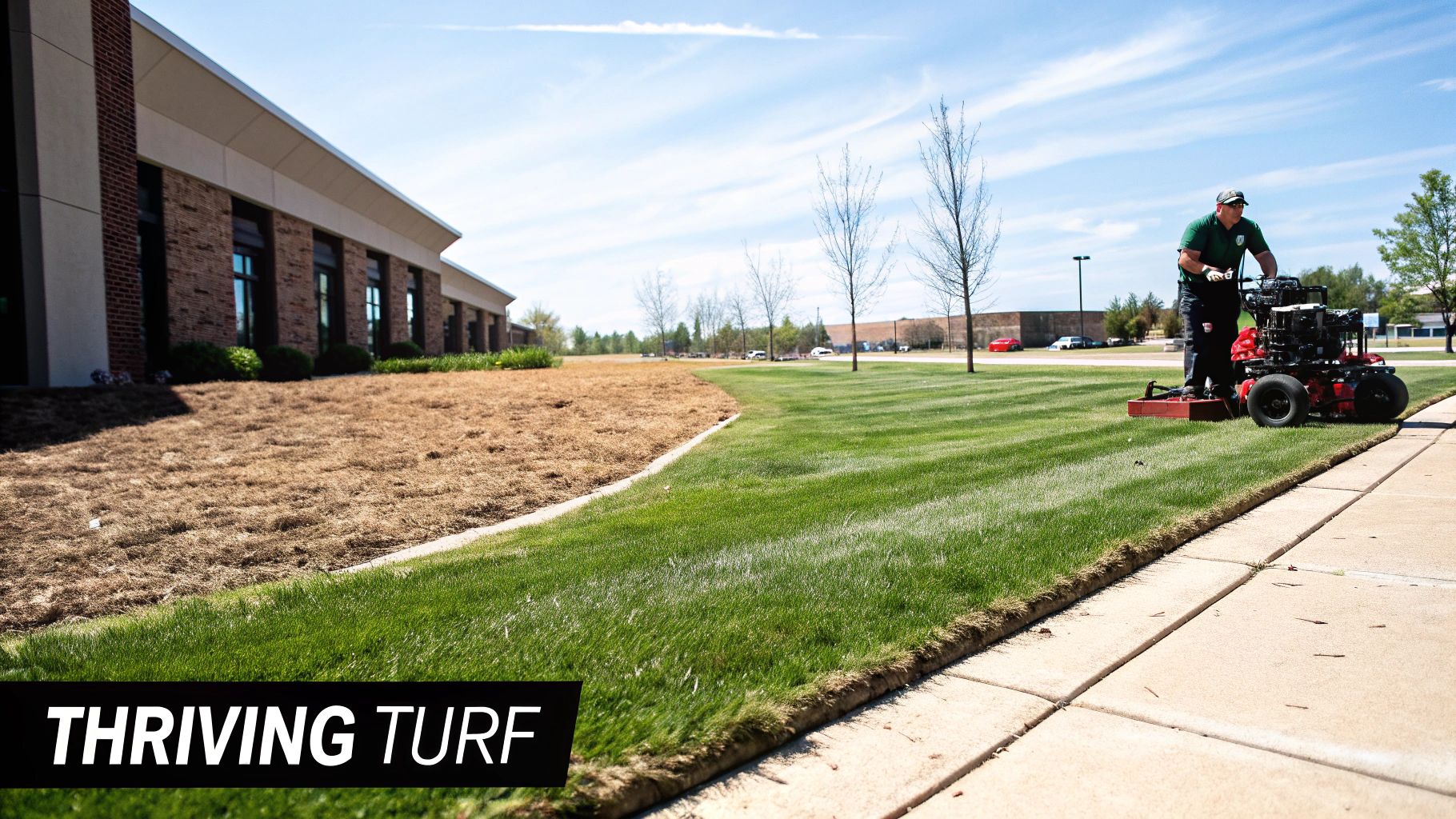 A pristine commercial lawn in North Georgia with healthy turf and sharp edging.