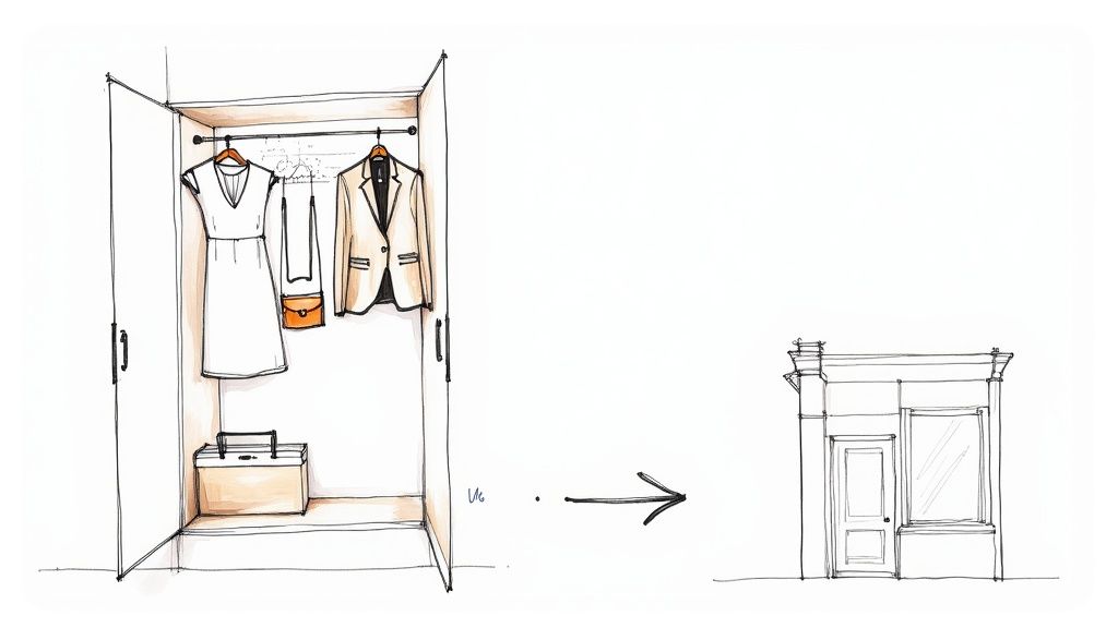 A curated rack of designer consignment clothing at a Roswell boutique.