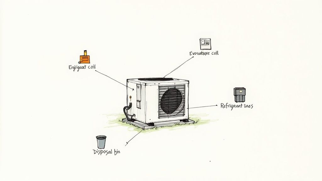A professional HVAC technician carefully examines the electrical connections on a newly installed AC condenser unit, highlighting the extra steps involved beyond just the unit itself.