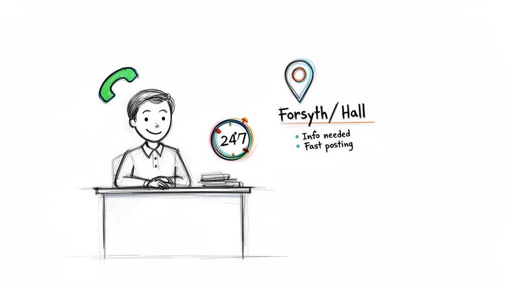 A sketch of a customer service agent offering 24/7 support and fast information retrieval for Forsyth/Hall.