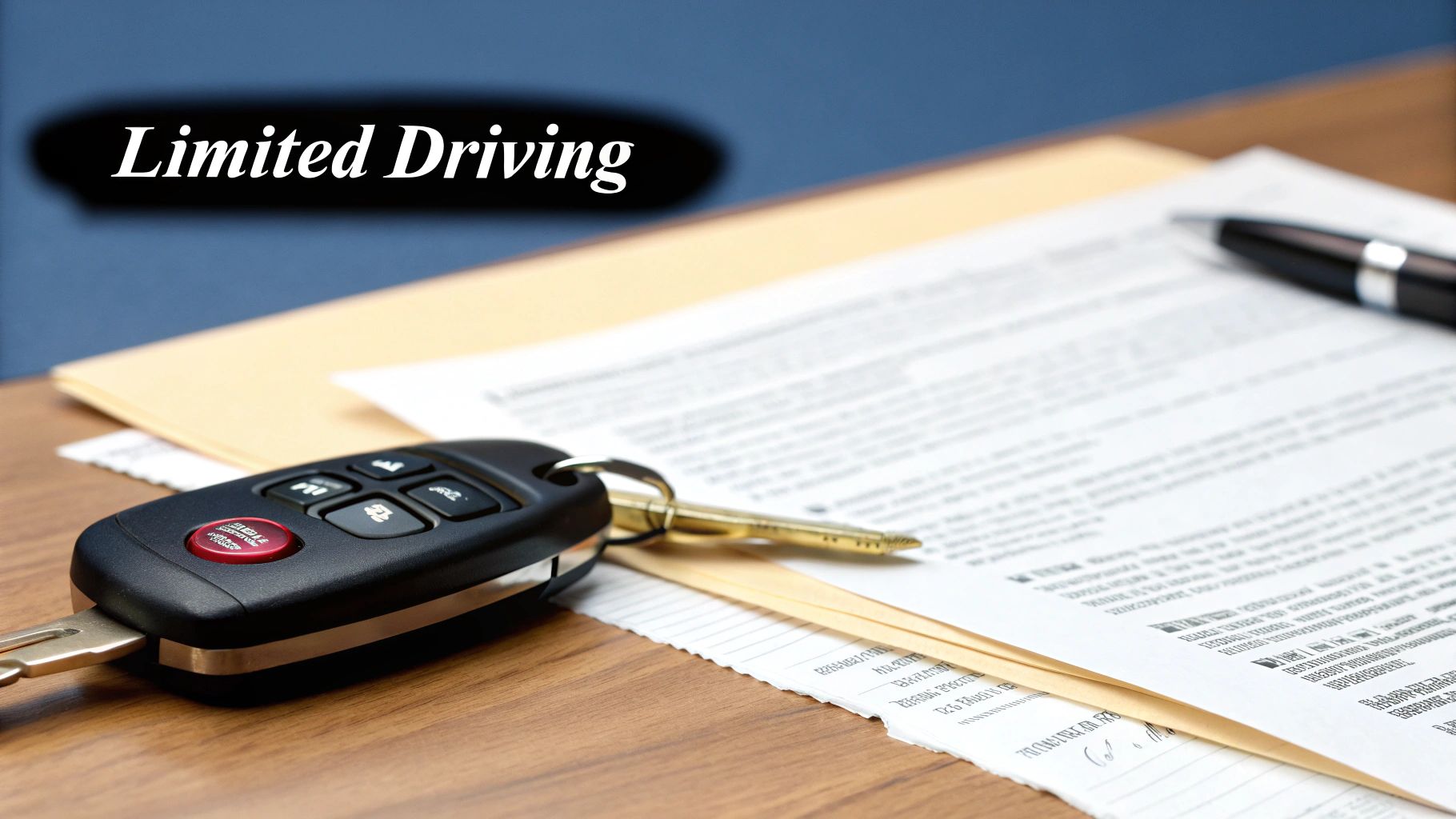 A person's hands on a steering wheel, representing limited driving privileges.