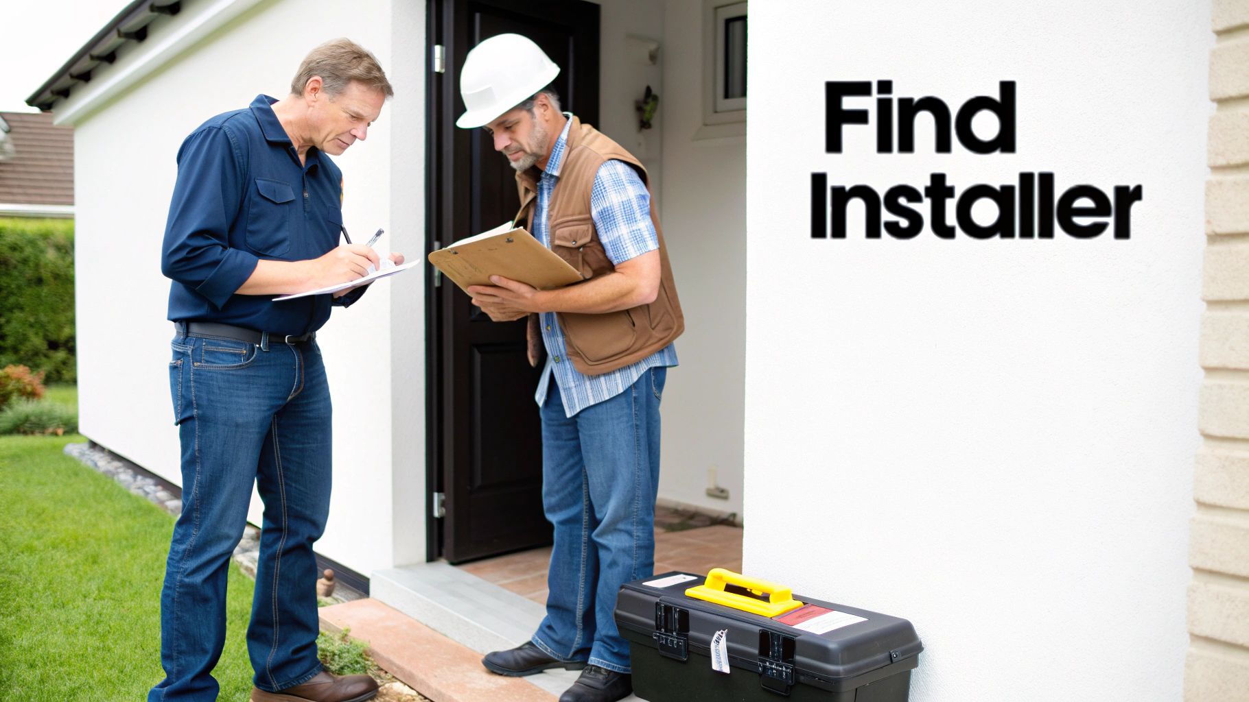 A professional floor installer carefully measuring a wood plank for a precise cut.