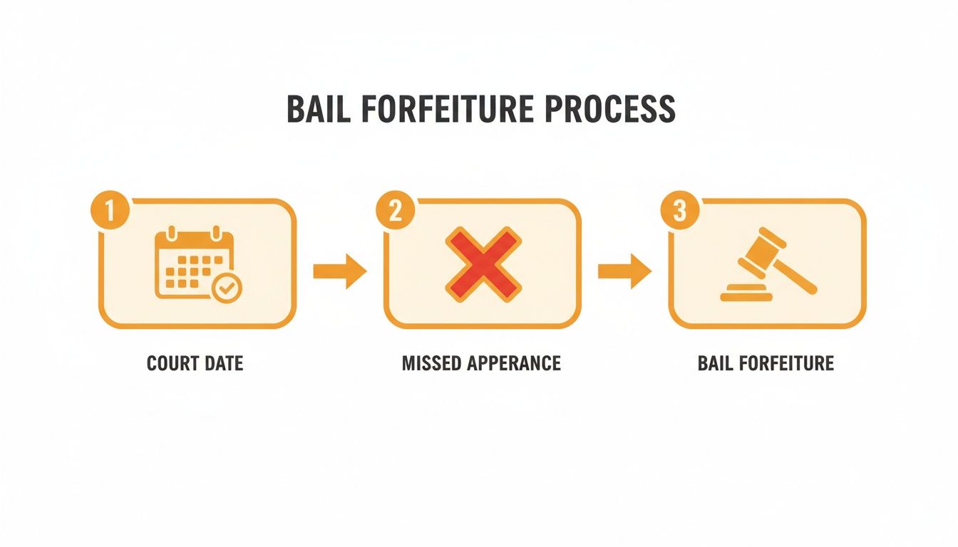 A diagram illustrating the bail forfeiture process from court date to missed appearance and eventual bail forfeiture.