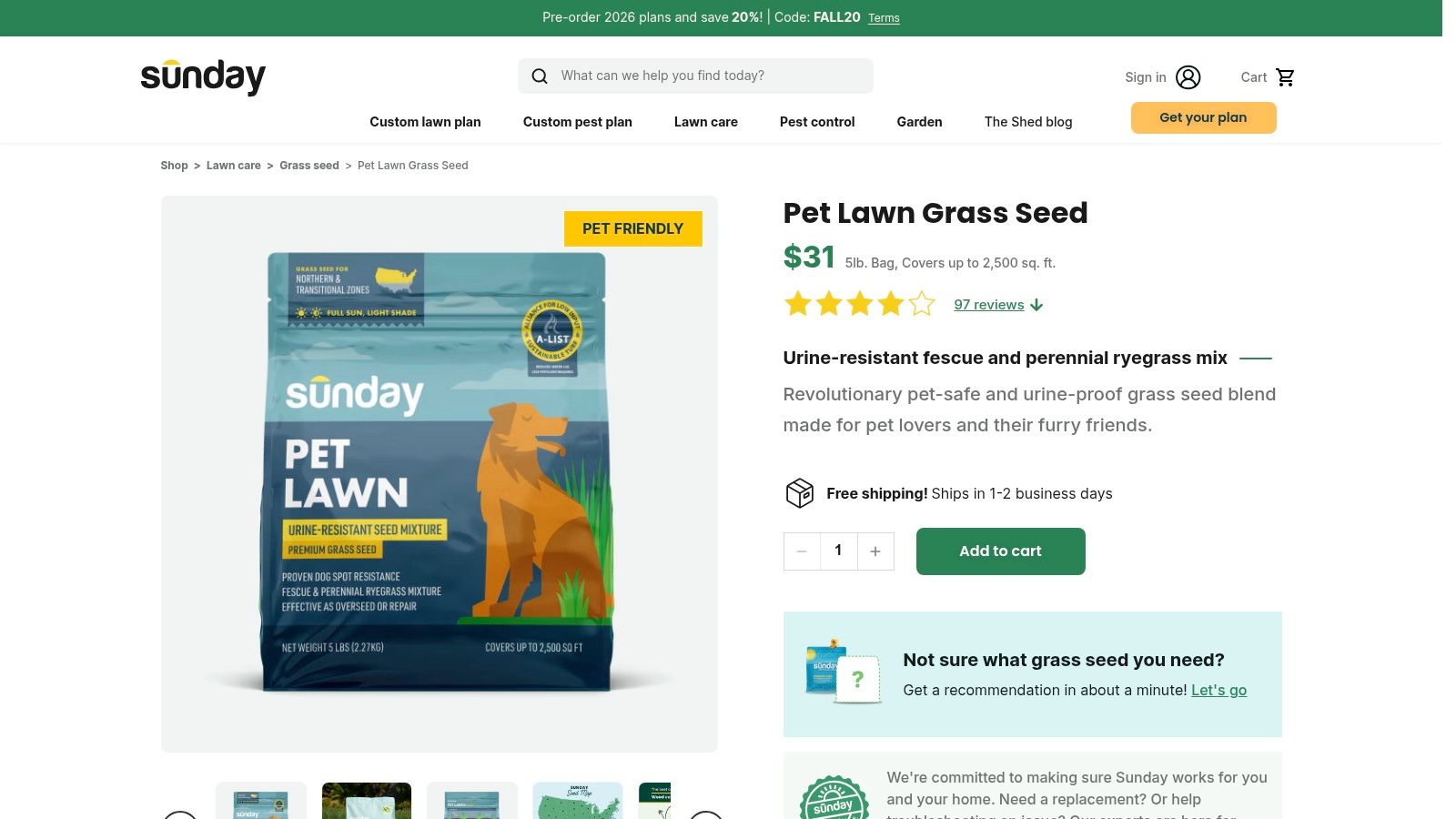 Sunday Lawn Care (Pet Lawn Grass Seed)