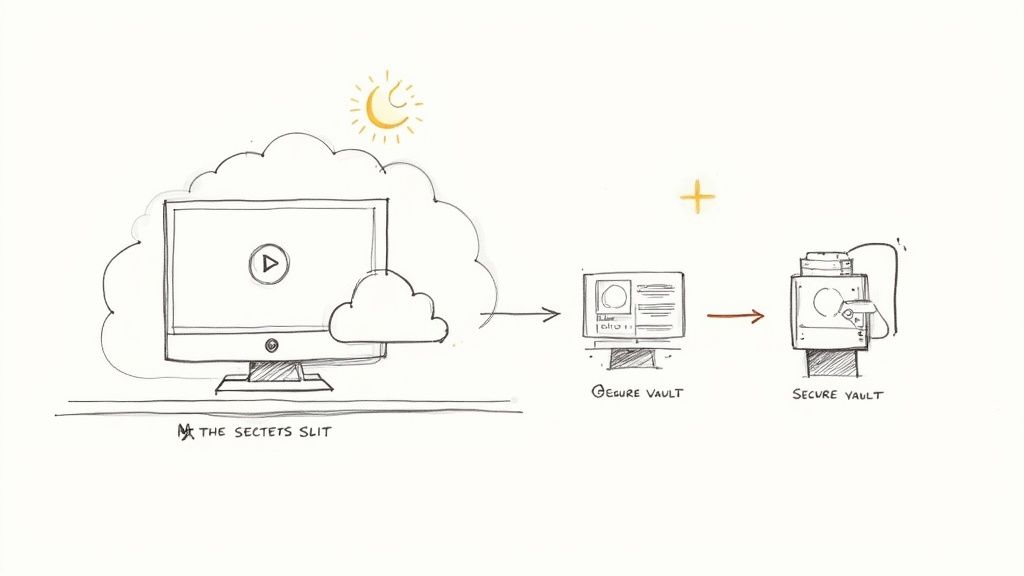 A professional works on a laptop in a bright, modern office, with cloud computing icons superimposed over the image, representing accessible technology.