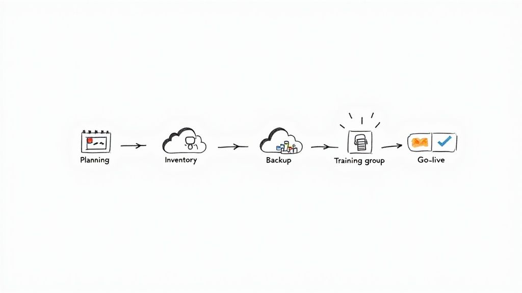 An IT professional works on a server rack, symbolizing a managed IT transition.
