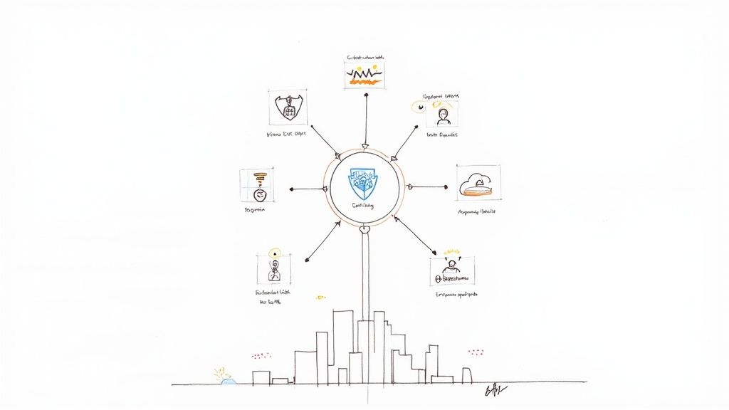 A team of IT professionals collaborating in a modern office, representing the core services that power a business.