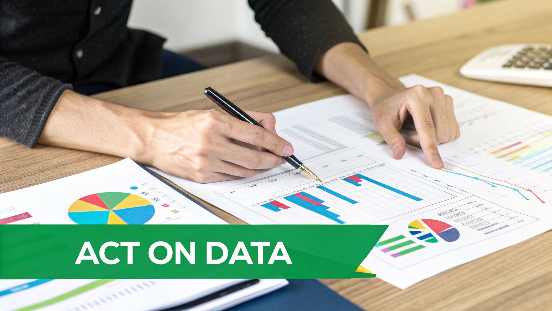 A person analyzing graphs and charts on a digital screen.