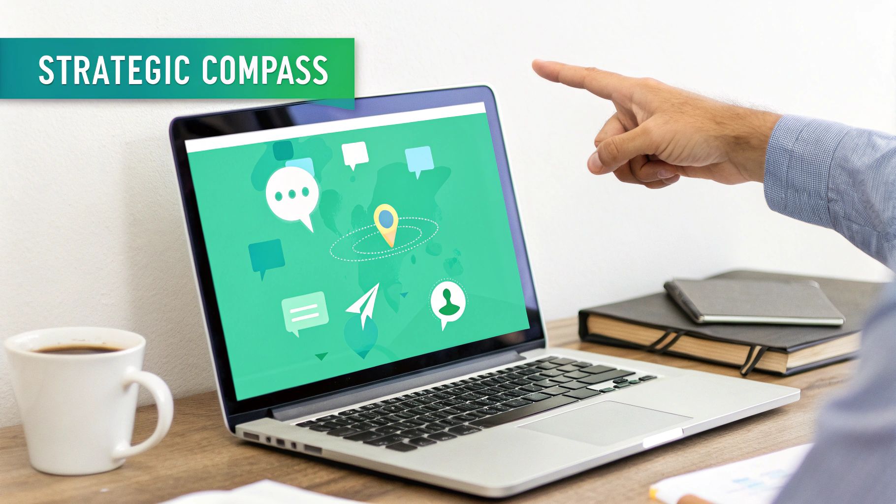 A strategic compass pointing north, representing a social listening report guiding a brand's direction.