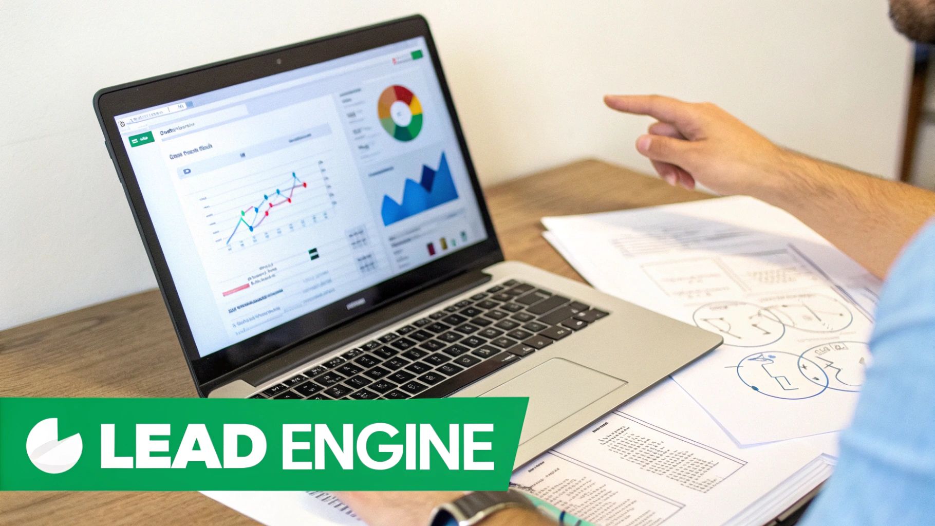 A person using a laptop to monitor social media conversations for sales leads.