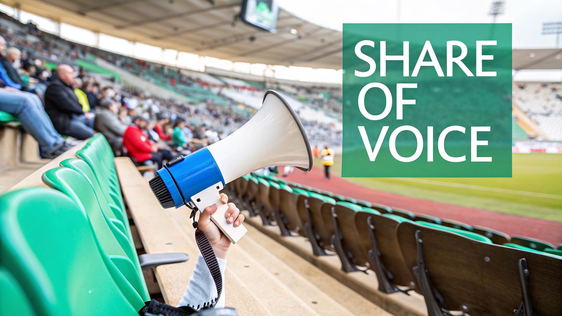 A group of business professionals in a meeting, analyzing charts and graphs related to brand visibility.