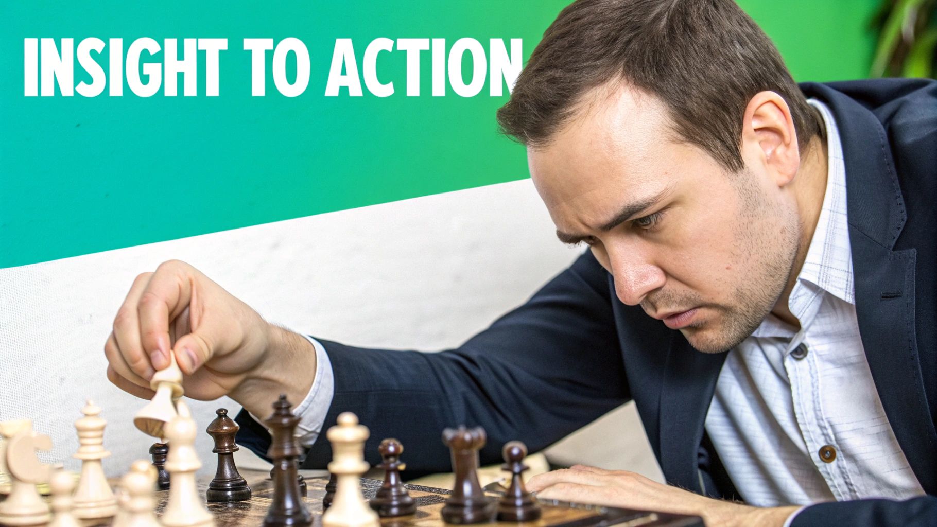 A person at a desk looking at a dashboard with charts and graphs, making strategic decisions based on data.