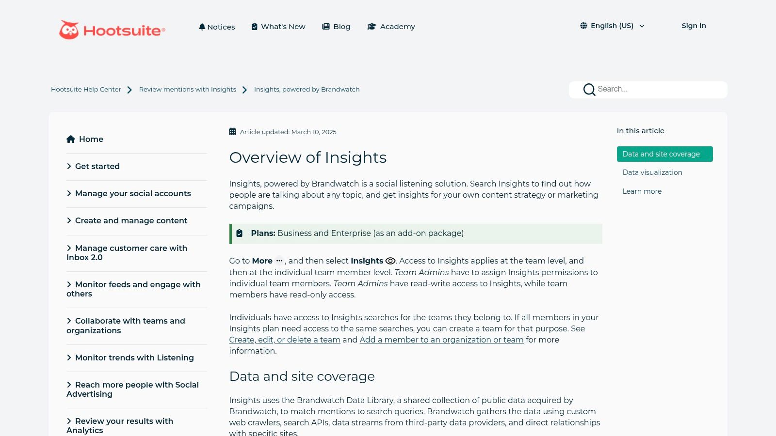 Hootsuite – Insights, powered by Brandwatch
