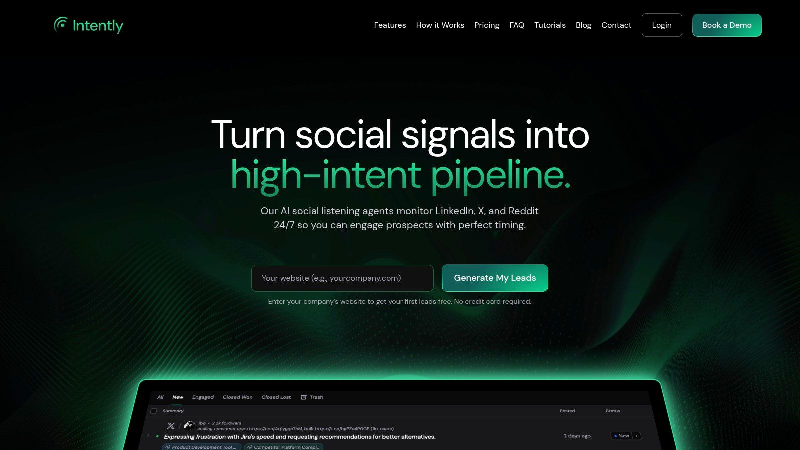 Intently's AI-driven social listening and lead-generation dashboard