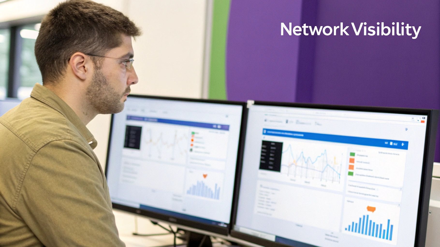 IT professional monitoring network traffic data and analytics ></p>
<p>From a security perspective, unusual traffic patterns can be the first indicator of a breach, malware, or a denial-of-service (DoS) attack. By establishing a baseline of normal network activity, any significant deviation becomes immediately apparent. For a more sophisticated analysis, understanding concepts like <a href=