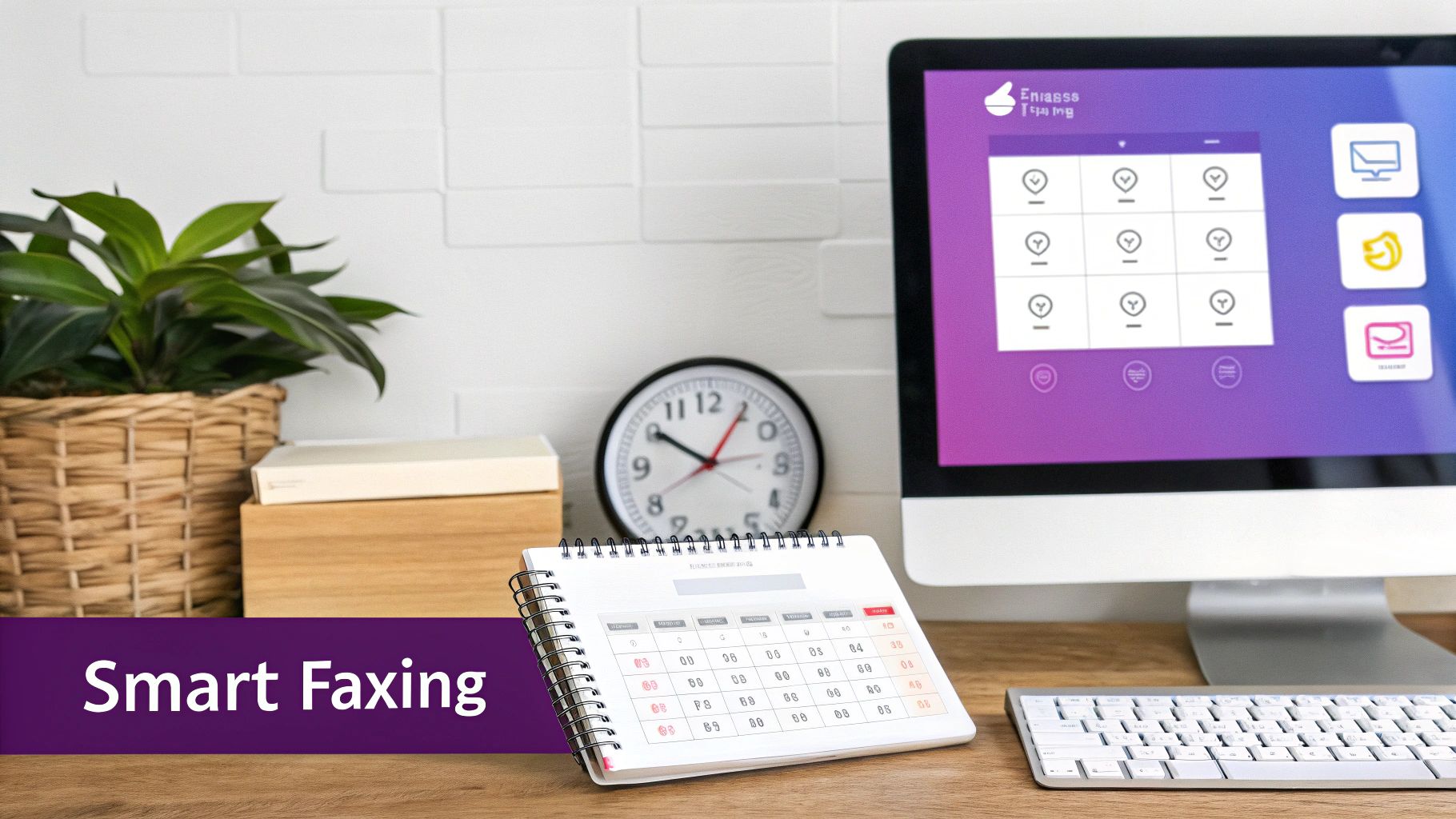 A person at a desk using advanced scheduling and tracking features on their computer, symbolizing smarter faxing.