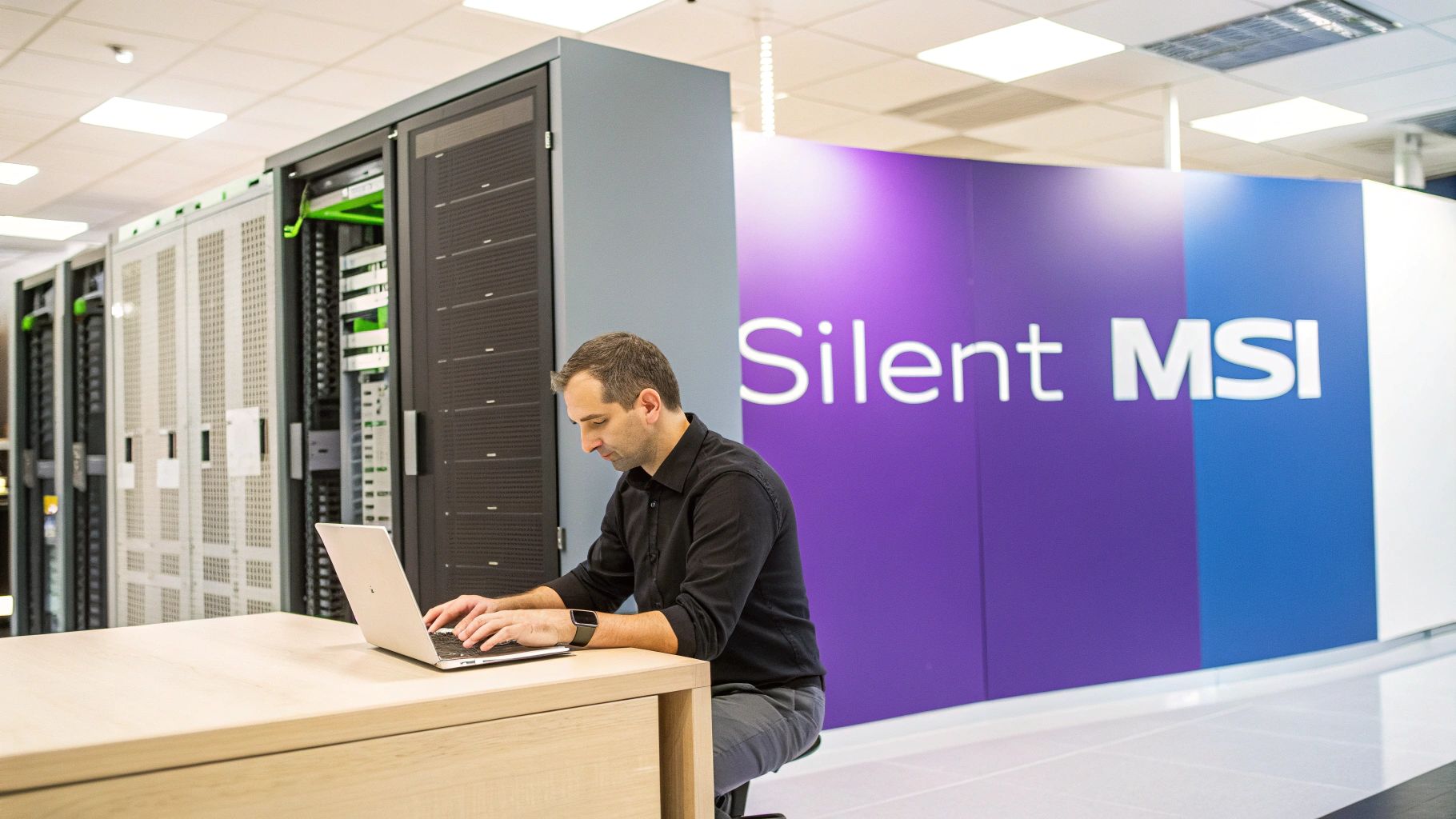 A man in a black shirt works ></p>
<p>The benefits here go way beyond just saving time. When you install an MSI silently, you