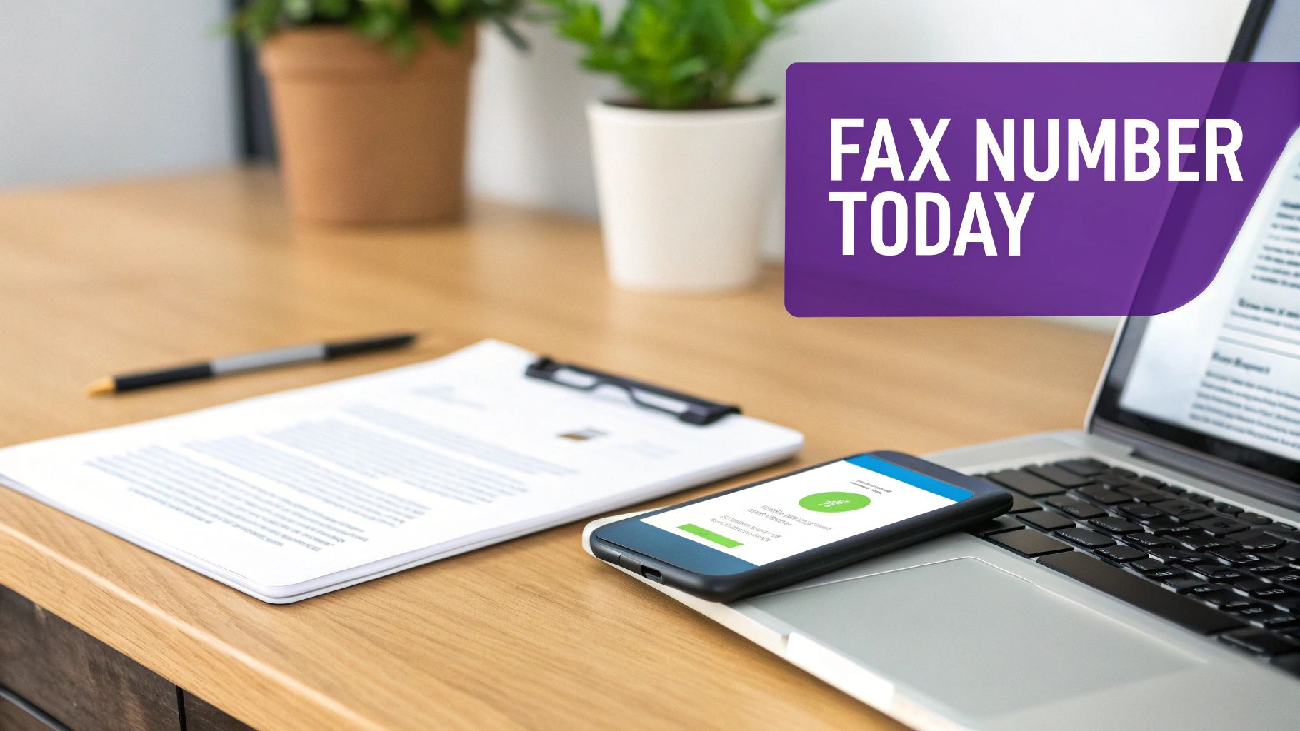 A person using a laptop to send an online fax, illustrating the modern concept of a fax number.