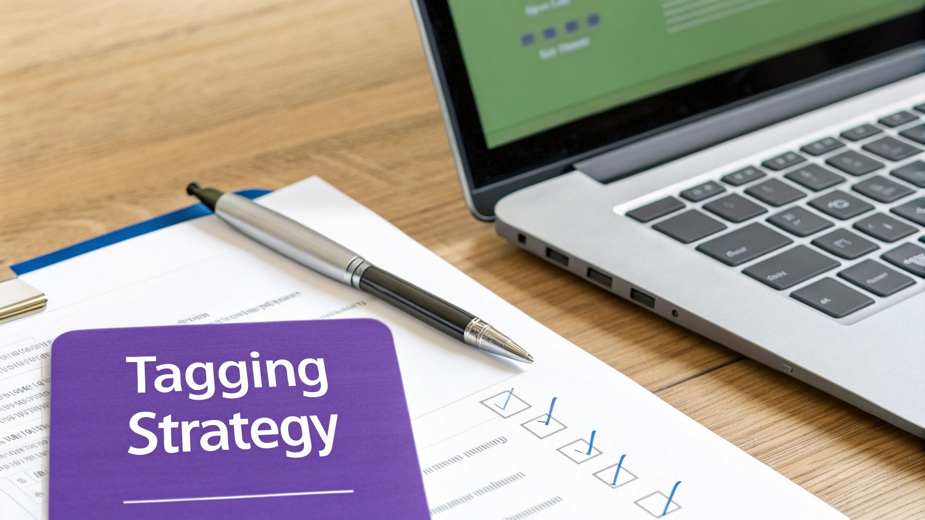 A developer's desk with a laptop displaying code, a coffee mug, and a notebook with an 'Automation Plan' written ></p>
<h2 id=