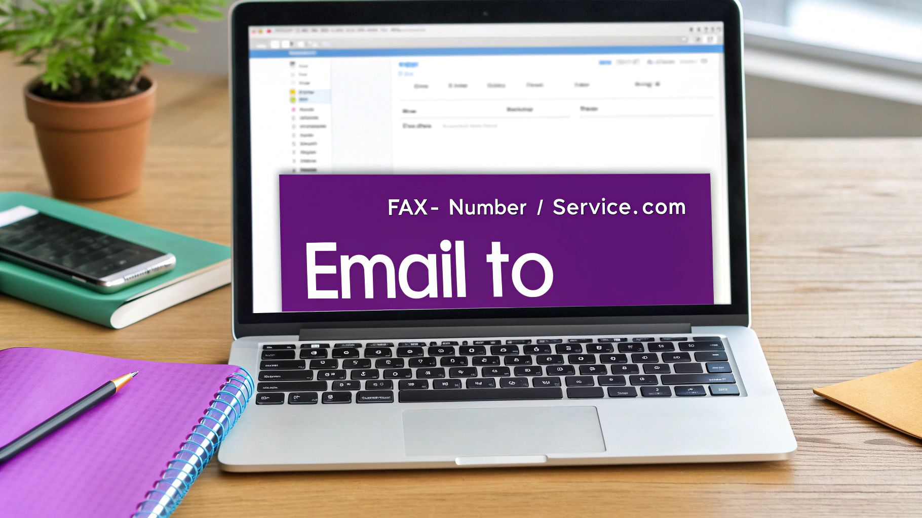 An illustration showing how an email is converted into a fax