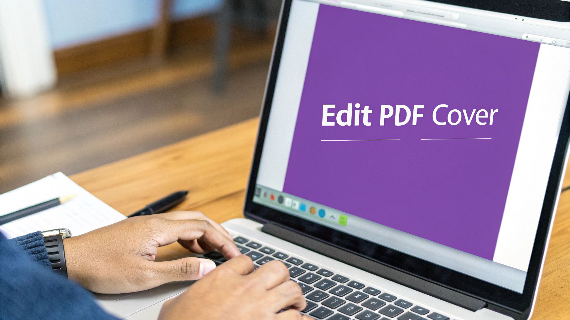 A person digitally filling out a fax cover sheet PDF template on a computer screen.