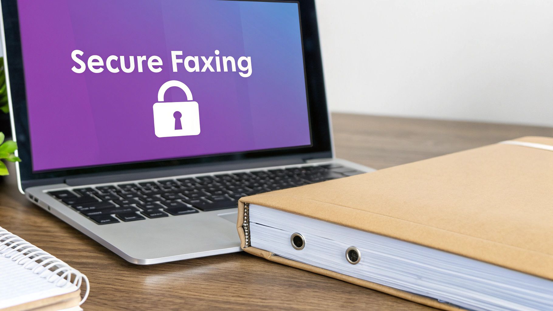 An image illustrating the secure transmission of a signed digital document via an online fax service.