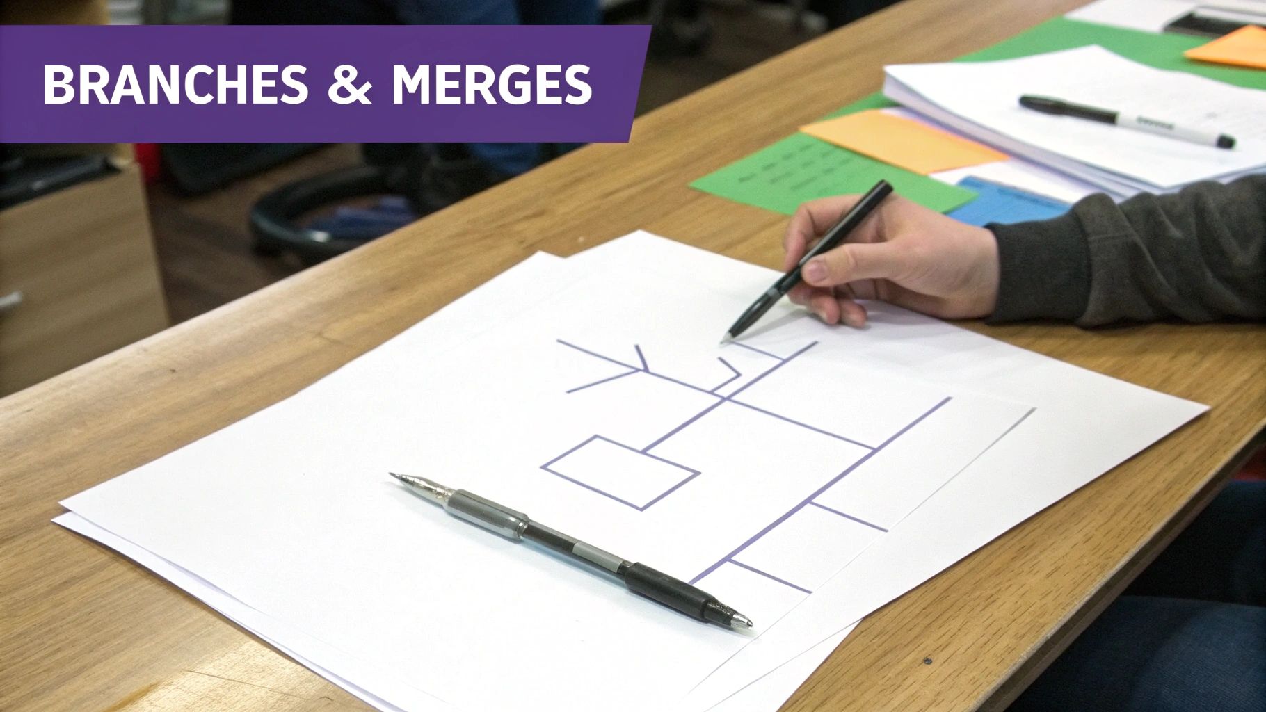 A person's hand draws a complex branching diagram ></p>
<p>Mercurial gives you a few different ways to branch, offering more structure than Git's free-for-all approach. It supports anonymous branches for temporary diversions, bookmarks that act similarly to Git branches, and named branches. A named branch is a permanent piece of a changeset's metadata, baked into the repository's history forever. It forces a level of discipline because branches are treated as a permanent, first-class part of the project's story. This structured model helps prevent historical spaghetti code but makes quick, throwaway experimental branches feel clunky.</p>
<p>These different branching philosophies directly change how you approach history and merging. Git’s <code>rebase</code> command is an incredibly powerful tool for cleaning up your local commit history before you merge, resulting in a perfectly linear history. It’s effective, but it's also a destructive operation that can cause chaos if used carelessly on shared branches. Mercurial generally plays it safer. It has tools for modifying history, but they are often extensions (like <code>evolve</code>) that track the changes instead of just destroying the old commits. This makes rewriting history a much safer and more recoverable process.</p>
<h2 id=