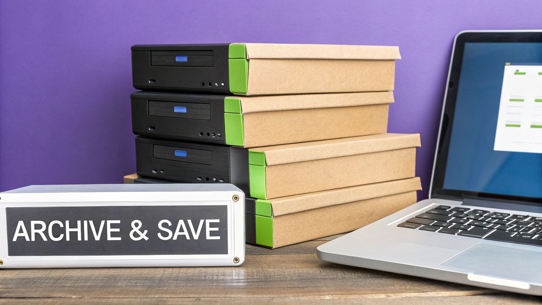 An 'ARCHIVE & SAVE' sign sits ></p>
<h2 id=