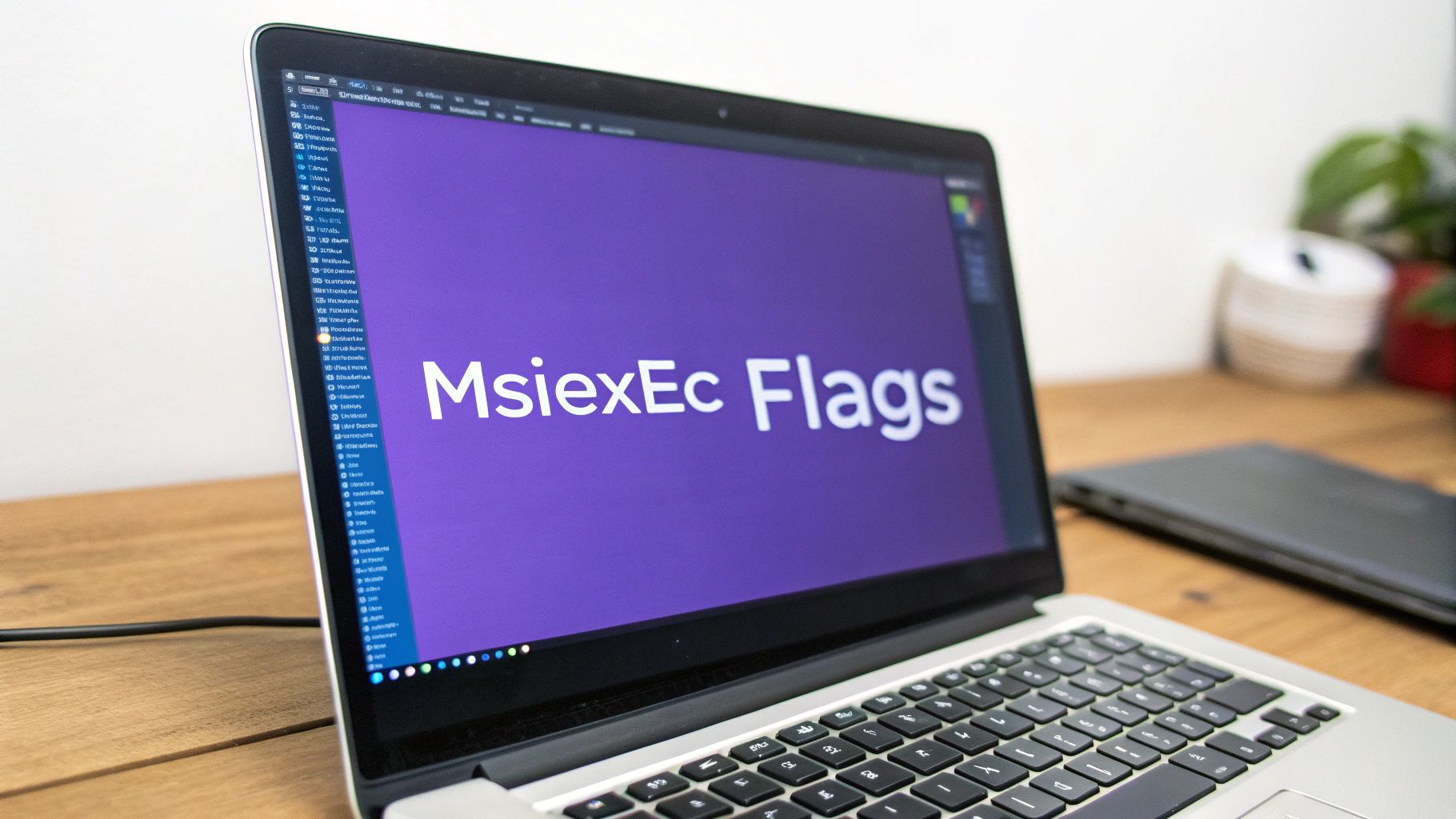 A laptop displays 'MsiexEc Flags' in white text ></p>
<p>Knowing the difference between the common quiet flags is critical for a smooth deployment. Each one offers a different level of user feedback.</p>
<div class=