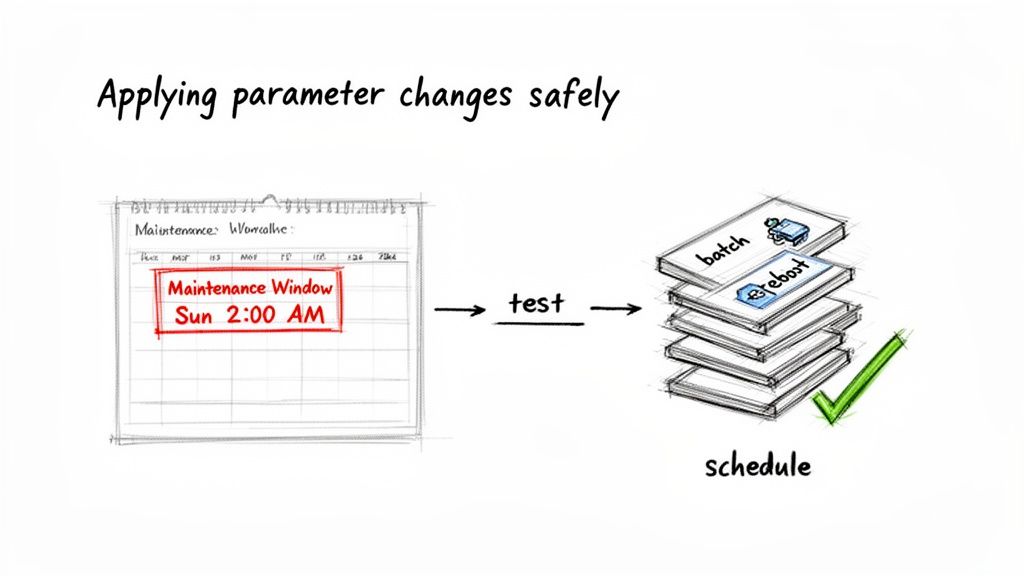 A diagram illustrating the safe application of parameter changes through a maintenance schedule.